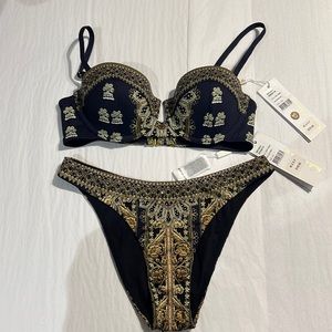 NWT CAMILLA ITS ALL OVER TORERO BIKINI SET. UNDERWIRE BRA AND HIGH LEG PANT